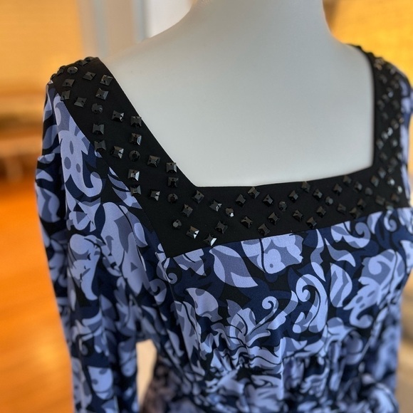 Style & Co floral tie waist square jeweled neck top - Picture 2 of 7